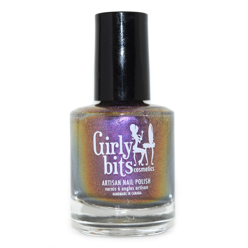 Girly Bits The Day Shift purple gold shimmer nail polish