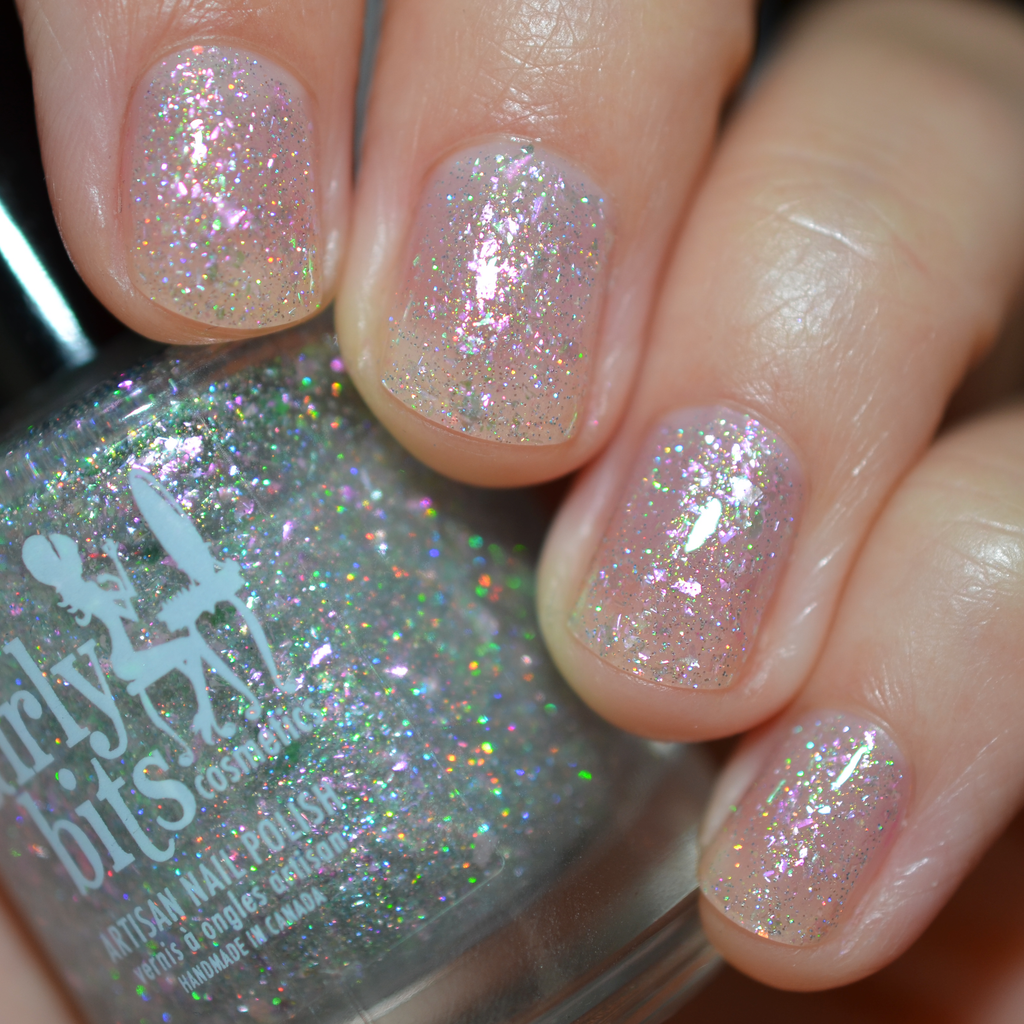 Girly Bits Cosmetics x Caitlin Swatches nail polish Opal Lesson Time iridescent flakie topper