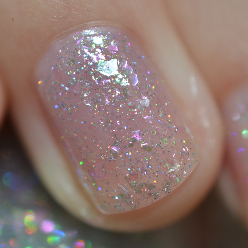 Girly Bits Cosmetics x Caitlin Swatches nail polish Opal Lesson Time iridescent flakie topper