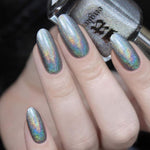A-England Pallas medium grey holographic nail polish swatch