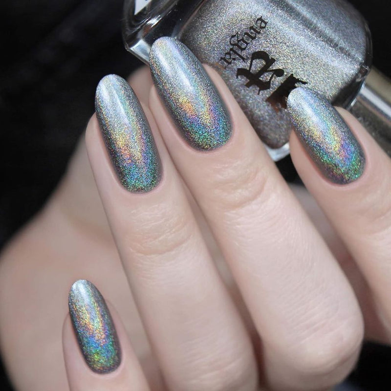 A-England Pallas medium grey holographic nail polish swatch