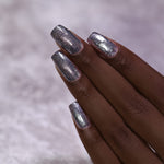 ILNP Carbon sleek gunmetal holographic ultra metallic nail polish swatch Reflections Collection