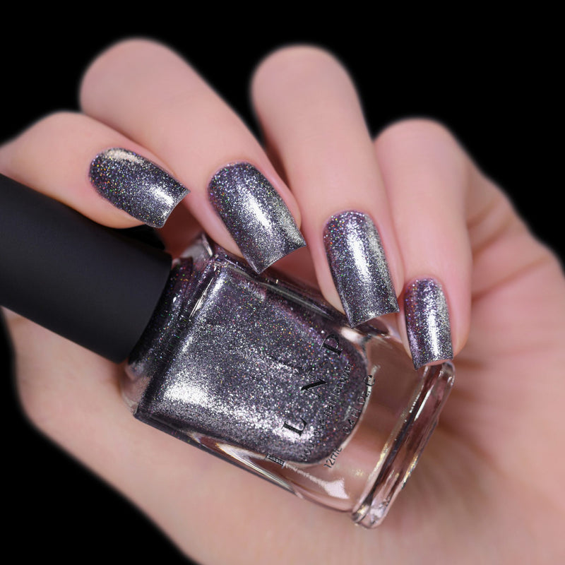 ILNP Carbon sleek gunmetal holographic ultra metallic nail polish swatch Reflections Collection