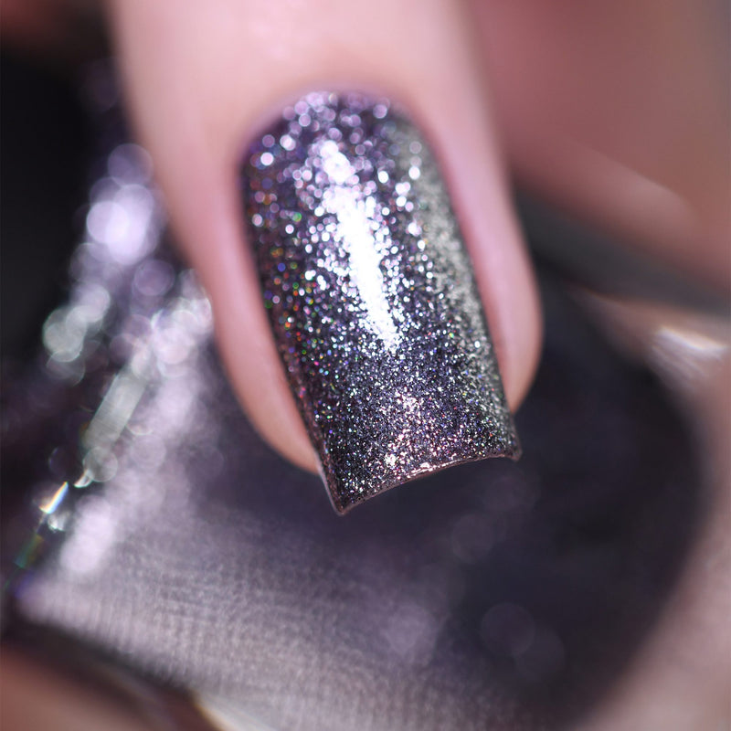 ILNP Carbon sleek gunmetal holographic ultra metallic nail polish swatch Reflections Collection