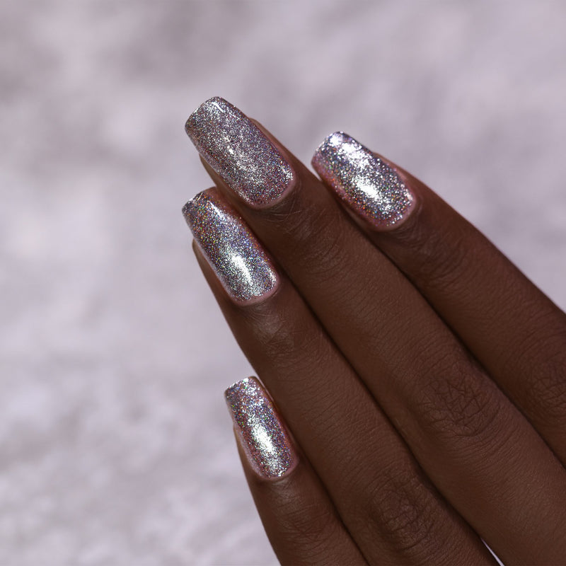 ILNP Echo platinum silver holographic ultra metallic nail polish swatch Reflections Collection
