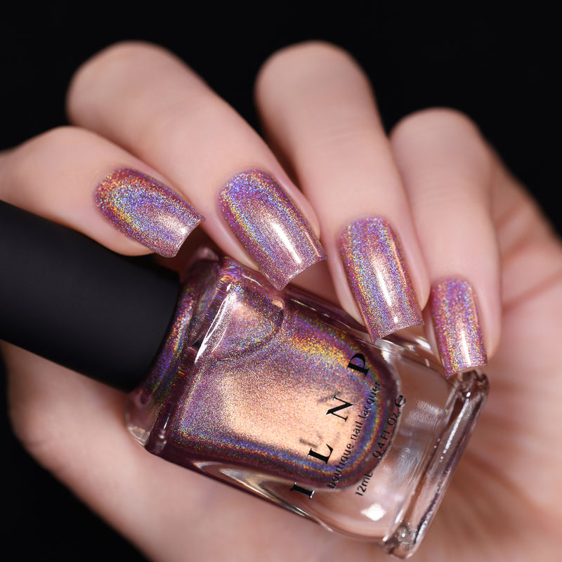 ILNP Get Cozy radiant blush pink ultra holographic nail polish swatch