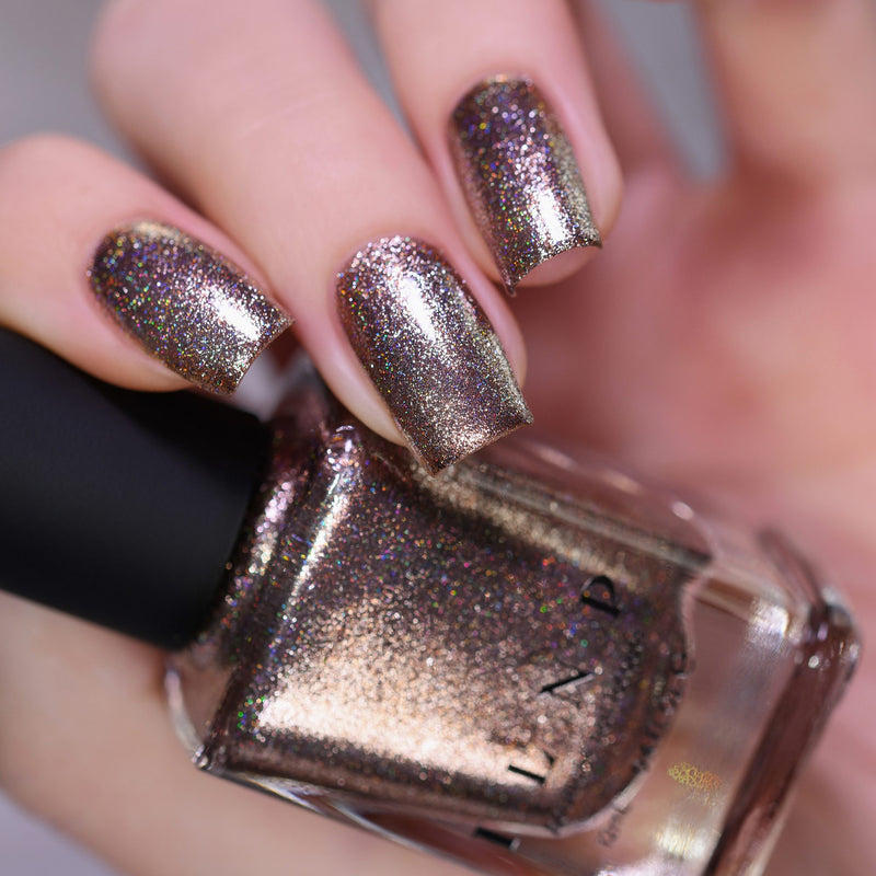 ILNP Heirloom antique brass holographic ultra metallic nail polish swatch Reflections Collection