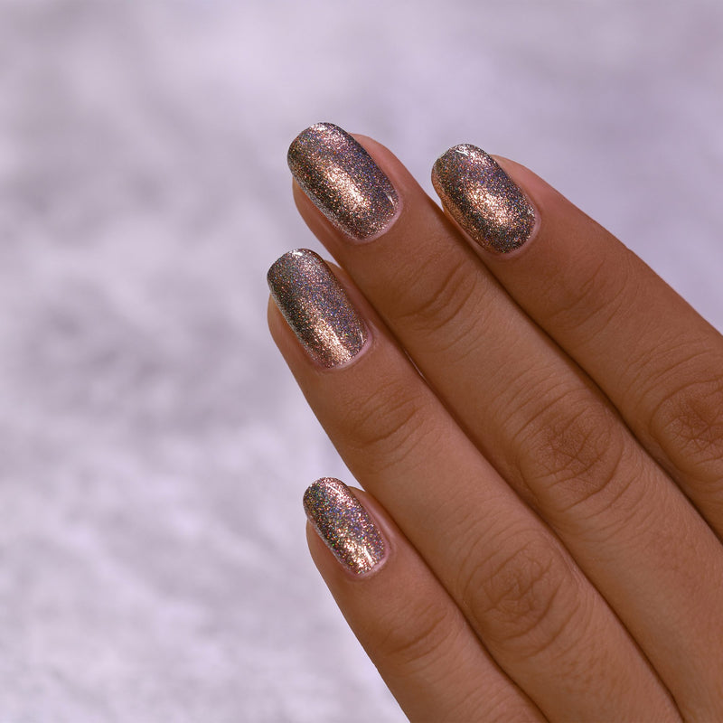 ILNP Heirloom antique brass holographic ultra metallic nail polish swatch Reflections Collection