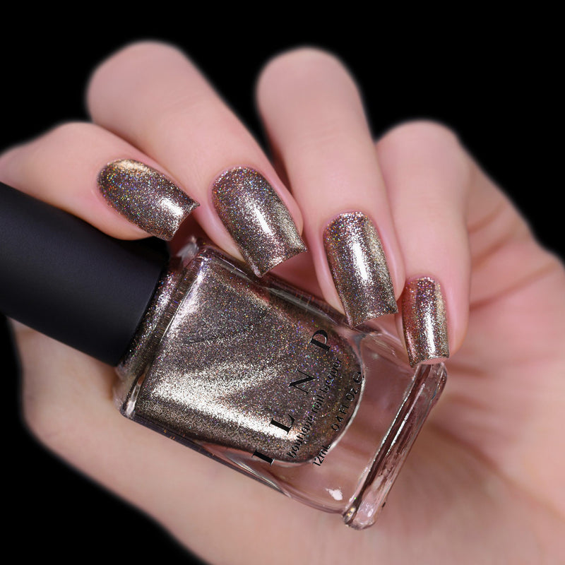 ILNP Heirloom antique brass holographic ultra metallic nail polish swatch Reflections Collection