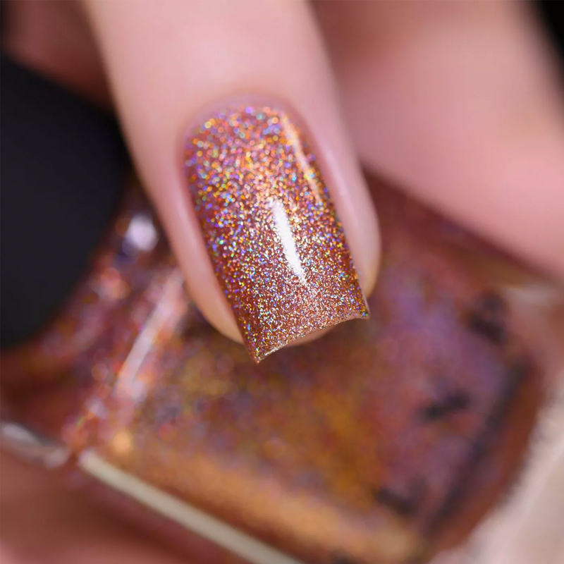 ILNP Caroline glistening rosy copper ultra holographic nail polish swatch macro