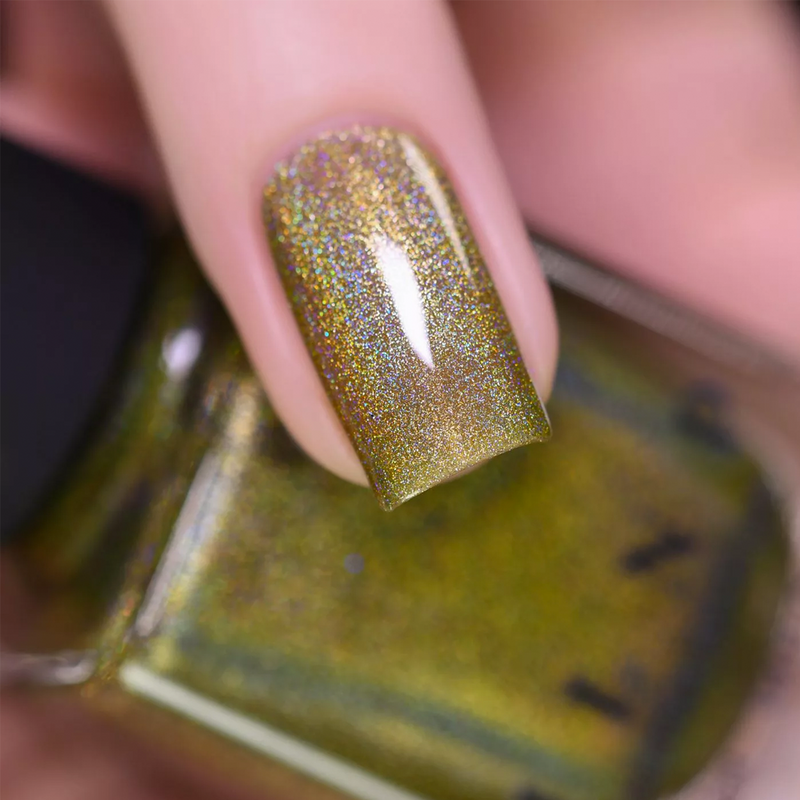 ILNP Happy Thoughts field green holographic nail polish swatch macro