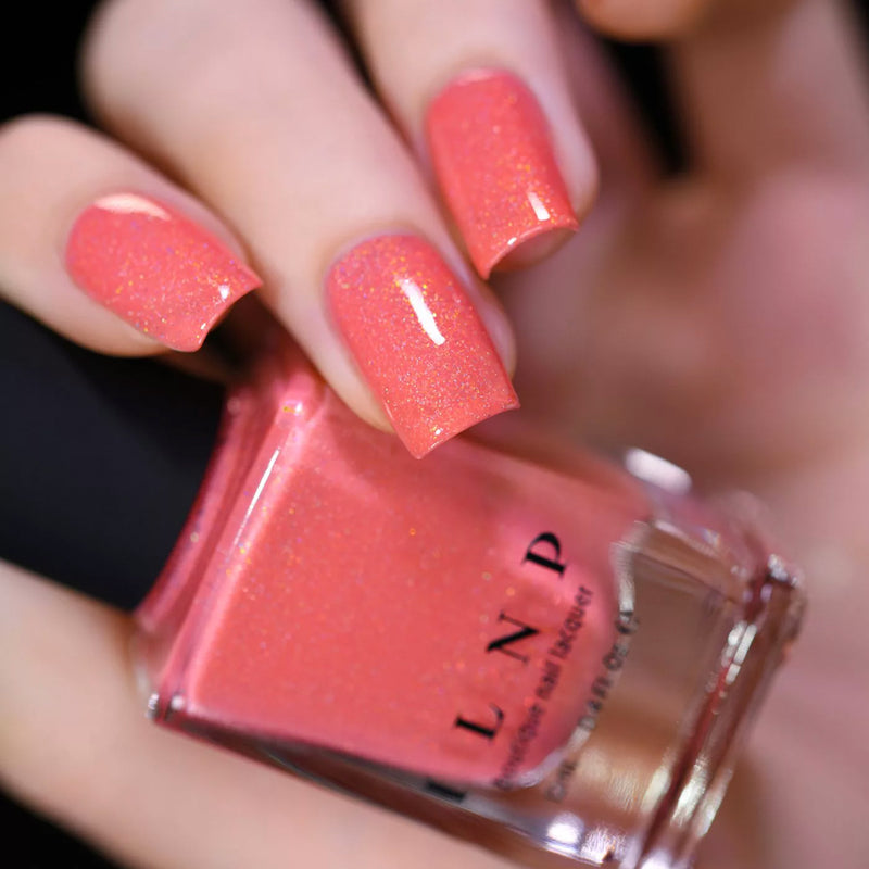 ILNP Riley coral shimmer holographic nail polish swatch At Sea Collection