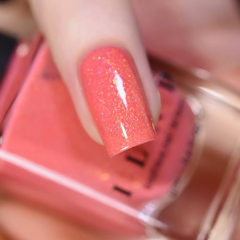ILNP Riley coral shimmer holographic nail polish swatch At Sea Collection