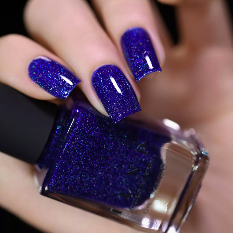 ILNP Set Sail navy blue holographic nail polish swatch At Sea Collection