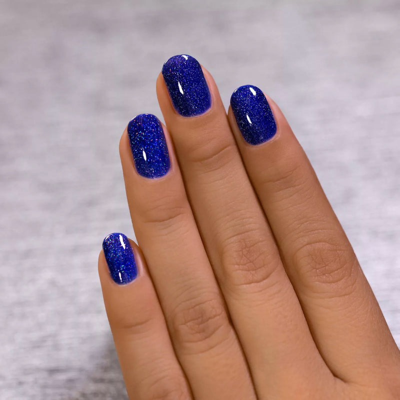 ILNP Set Sail navy blue holographic nail polish swatch At Sea Collection