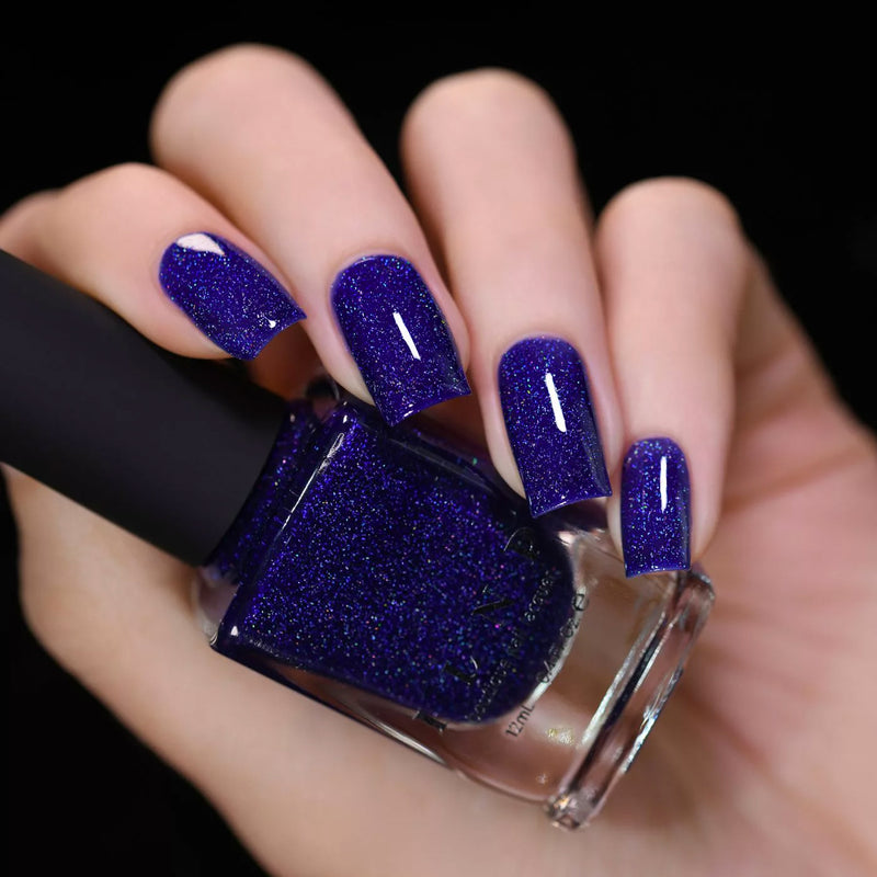 ILNP Set Sail navy blue holographic nail polish swatch At Sea Collection