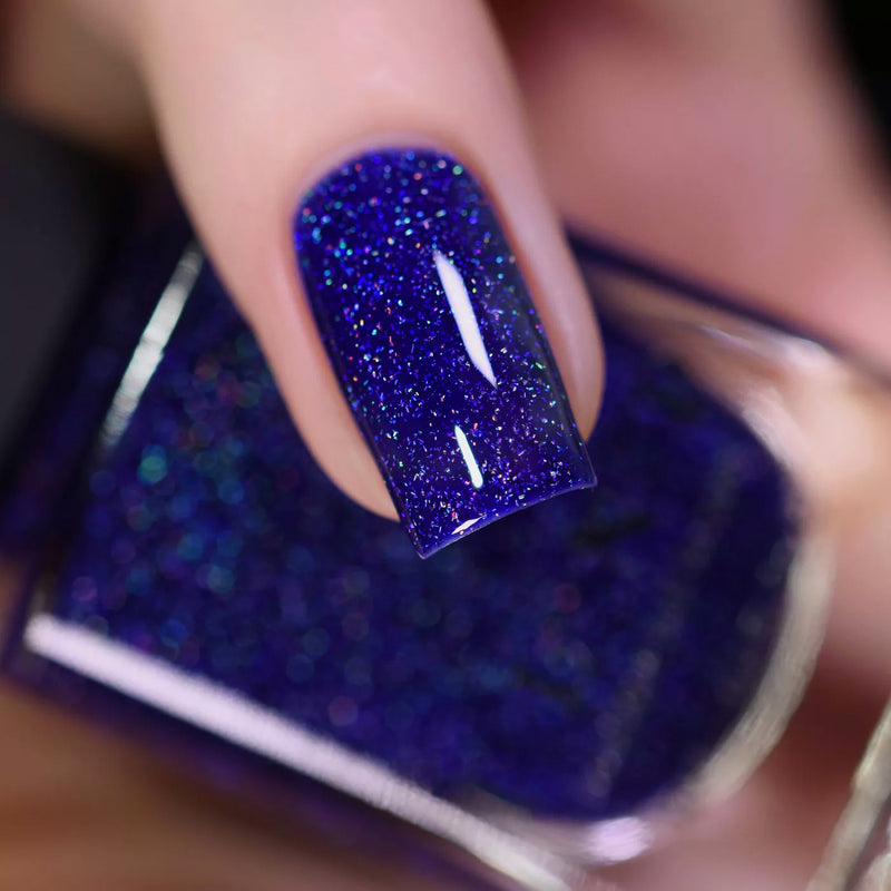 ILNP Set Sail navy blue holographic nail polish swatch At Sea Collection