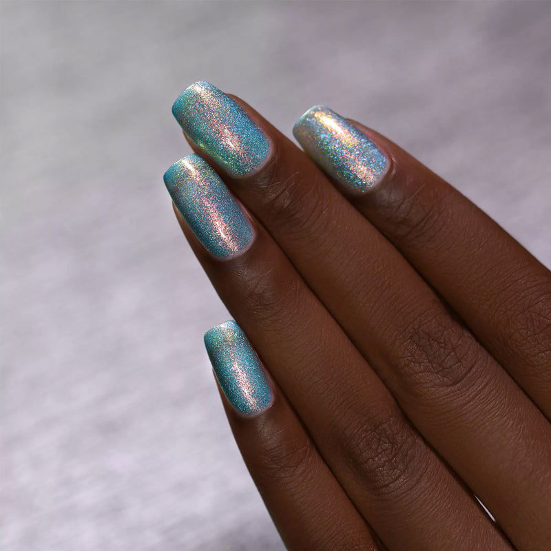 ILNP Skate Date IRIDESCENT TIMELESS TEAL HOLOGRAPHIC JELLY NAIL POLISH swatch