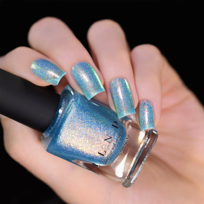 ILNP Skate Date IRIDESCENT TIMELESS TEAL HOLOGRAPHIC JELLY NAIL POLISH swatch