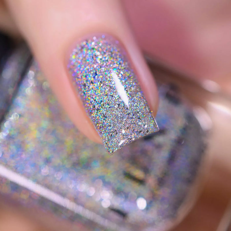 ILNP The Lighthouse intense silver ultra holographic metallic nail polish swatch At Sea Collection