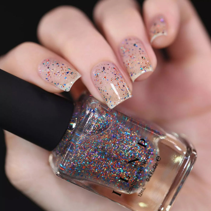 ILNP Confetti multi-coloured metallic flakie topper nail polish swatch