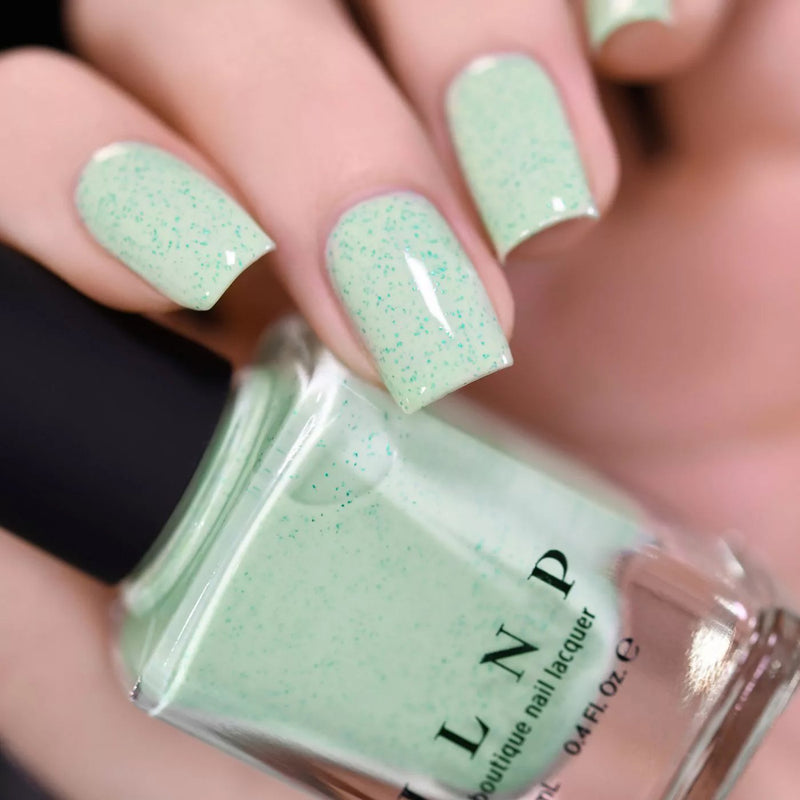 ILNP Dew Drop pastel mint speckled nail polish swatch Hatched Collection