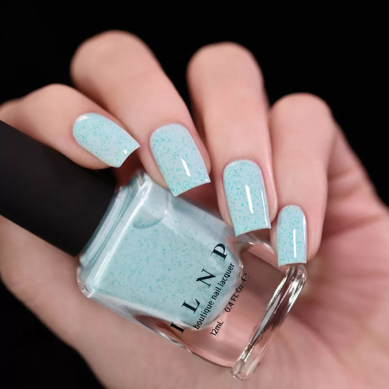 ILNP Starling pastel turquoise speckled nail polish swatch Hatched Collection