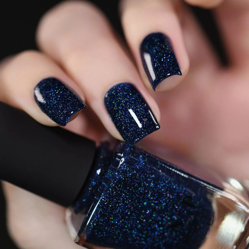 ILNP You Up? deep navy blue holographic nail polish swatch