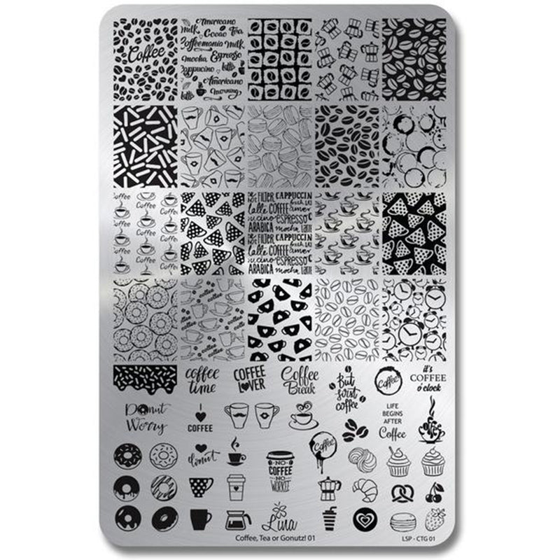 Lina Nail Art Supplies Coffee Tea or Gonuts 01 stamping plate