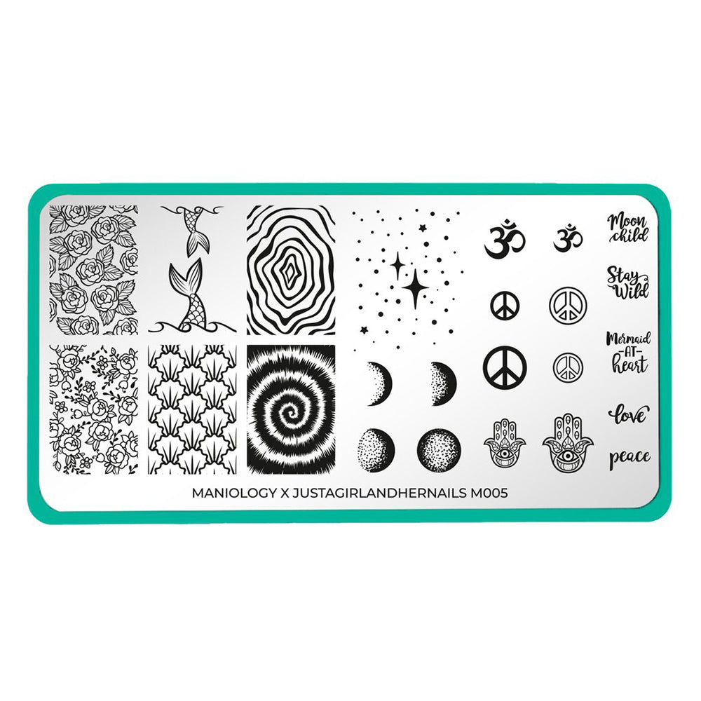 Maniology Artist Collaboration x justagirlandhernails stamping plate M005