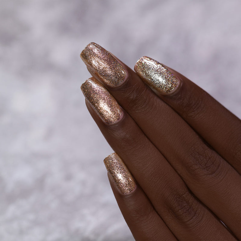 ILNP Mirage brilliant gold holographic ultra metallic nail polish swatch Reflections Collection