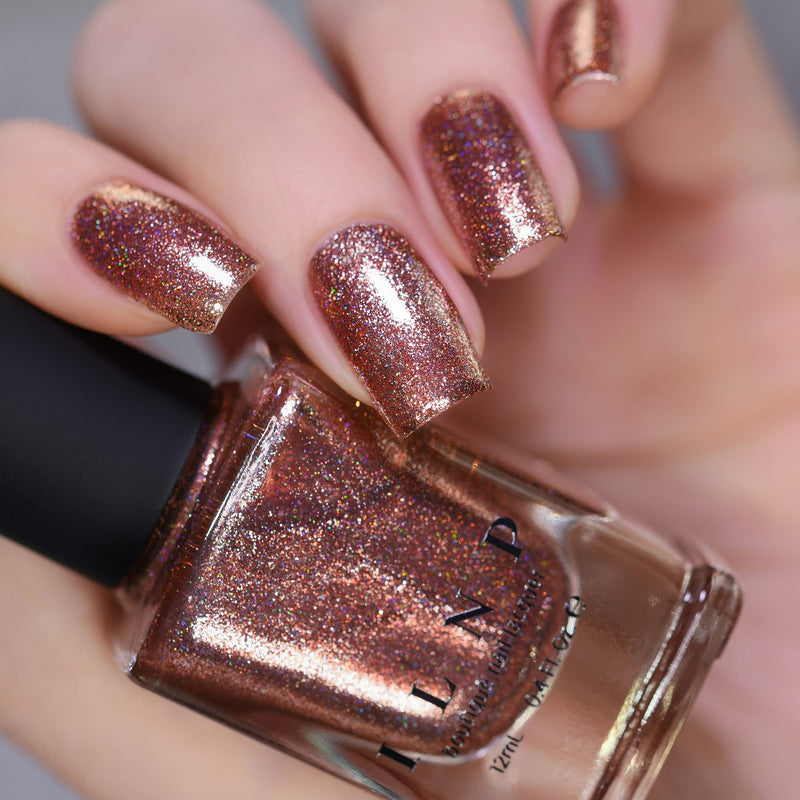 ILNP Muse radiant copper holographic ultra metallic nail polish swatch Reflections Collection