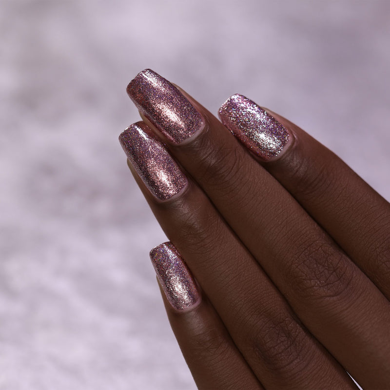 ILNP Olivia chocolate-rose holographic ultra metallic nail polish swatch Reflections Collection