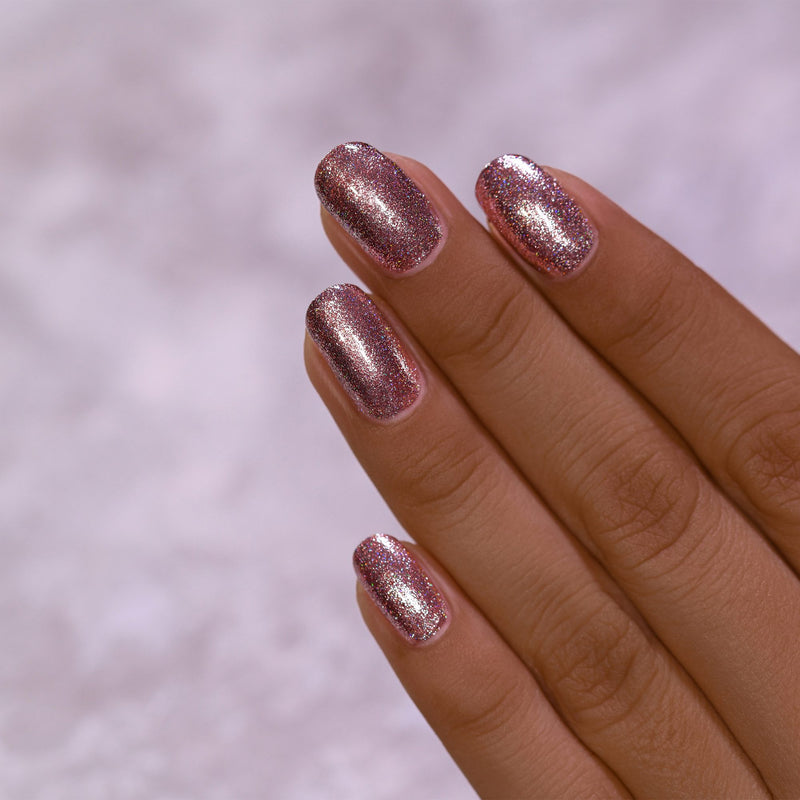 ILNP Olivia chocolate-rose holographic ultra metallic nail polish swatch Reflections Collection