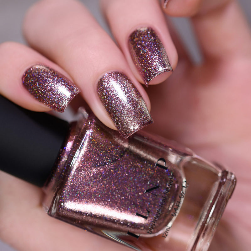 ILNP Olivia chocolate-rose holographic ultra metallic nail polish swatch Reflections Collection
