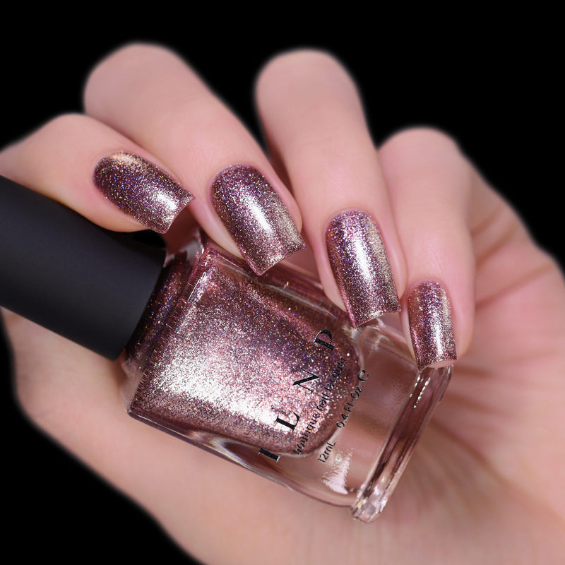 ILNP Olivia chocolate-rose holographic ultra metallic nail polish swatch Reflections Collection