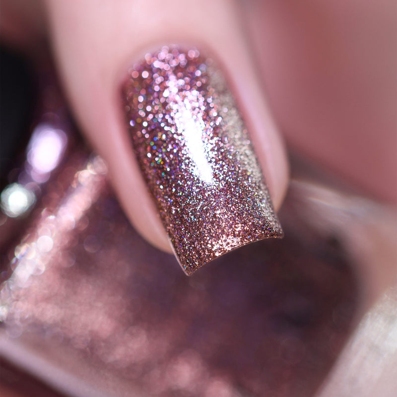 ILNP Olivia chocolate-rose holographic ultra metallic nail polish swatch Reflections Collection