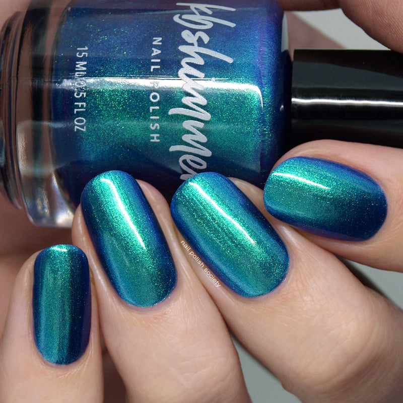 KBShimmer The Tide Is Right blue to green multichrome nail polish swatch Beach Break Collection