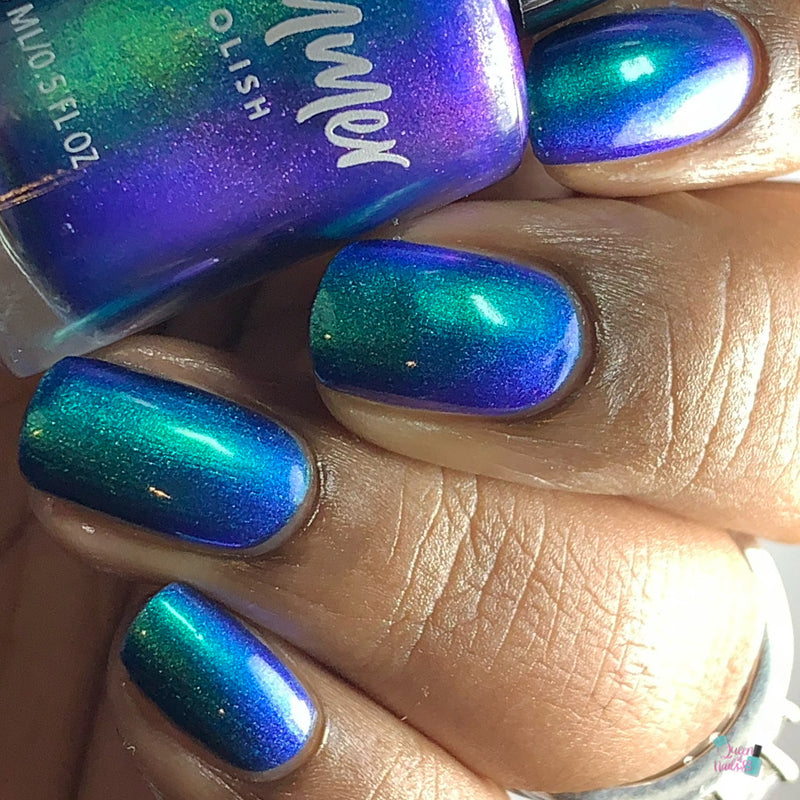 KBShimmer The Tide Is Right blue to green multichrome nail polish swatch Beach Break Collection