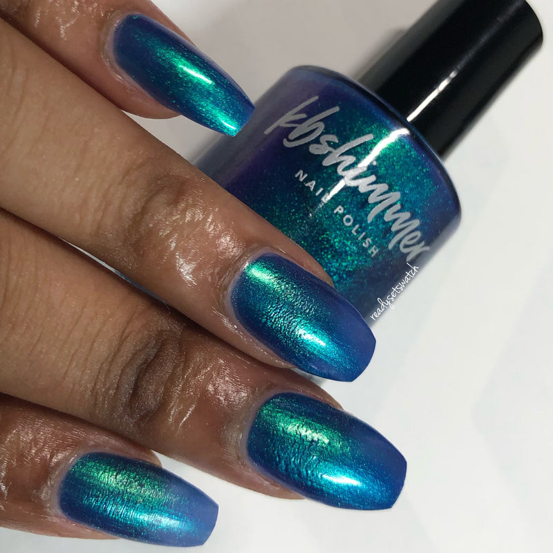 KBShimmer The Tide Is Right blue to green multichrome nail polish swatch Beach Break Collection
