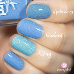 Picture Polish Bluebird periwinkle blue holographic nail polish swatch comparison