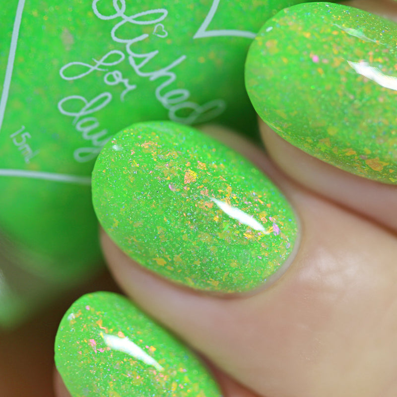 Polished for Days Oogie Boogie neon green nail polish The Nightmare Collection